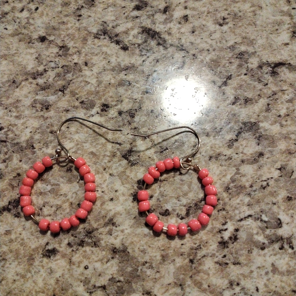 Pink handmade beaded earrings